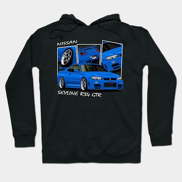 Nissan Skyline GTR R34, JDM Car Hoodie by T-JD